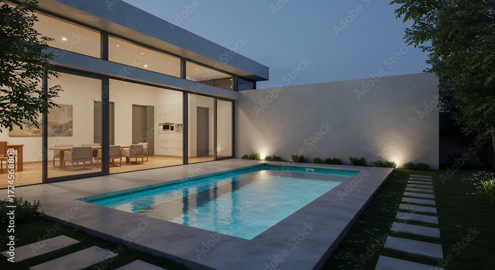 Obraz premium Modern house pool evening