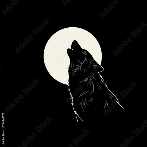illustration of a black wolf roaring