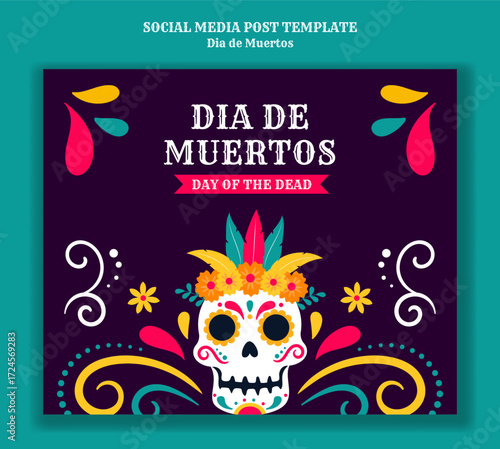 Day of the Dead Post Template Flat Cartoon Hand Drawn Background Illustration