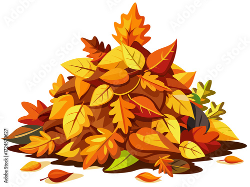 Vector clipart illustration of a vibrant pile of fallen autumn leaves multiple seasons colors