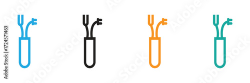 Four Colored Electrical Cord Icons in a Tube Simple, modern icons depicting an electrical cord neatly contained within a tube-shaped enclosure.