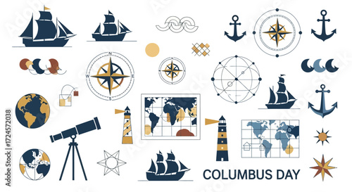 Celebrate Columbus Day with elegant ships, anchors, and world maps, perfect for educational projects, historical designs, and vibrant holiday greetings this year