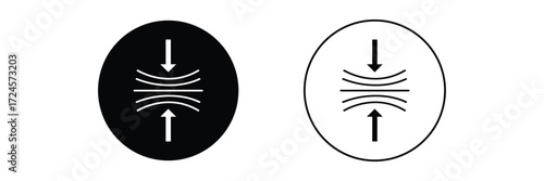 Compress icon set. pressure suspension bounce vector symbol. push shrink sign. flexible elastic symbol. reduce shock icon in black filled and outlined.  isolated on white and black background. EPS 10 