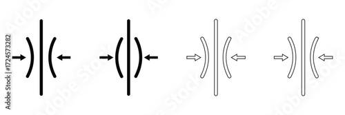 Compress icon set. pressure suspension bounce vector symbol. push shrink sign. flexible elastic symbol. reduce shock icon in black filled and outlined.  isolated on white and black background. EPS 10 