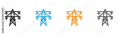 Modern power line icons convey reliable energy solutions. Useful for electric grid infrastructure, electrical transmission, and sustainable power generation projects.