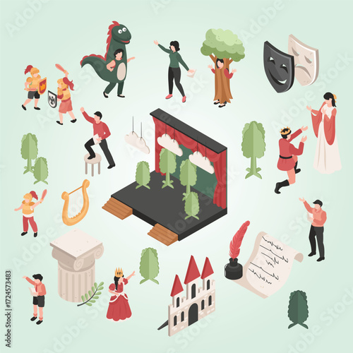 Isometric Fantasy Fairytale Stage Performance Decoration Element Illustration