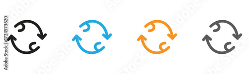 Illustrates a colorful, circular process with refresh arrows, perfect for recycling, workflow optimization, data synchronization, or iterative design concepts.