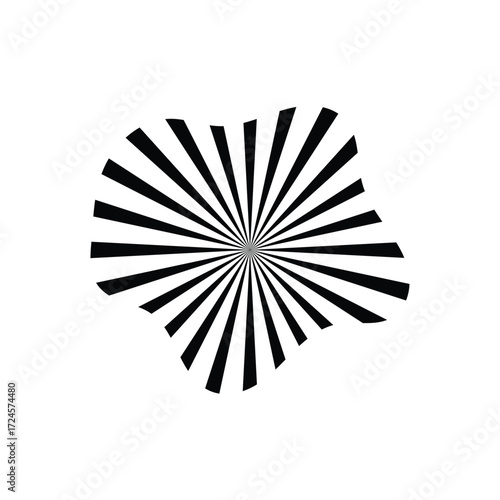 Rays, beams element. Sunburst, starburst shape on white. Radiating, radial, merging lines. Abstract circular geometric shape. Vector icons. EPS 10 .
