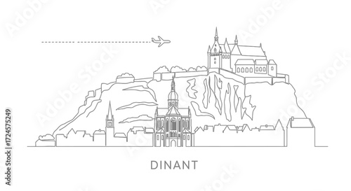 Dinant Skyline with Belgium Minimalist Landmark.