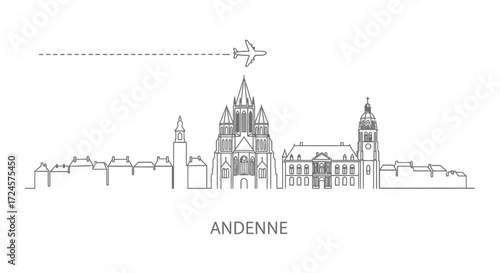 Andenne Skyline Travel Plane Minimal Line.