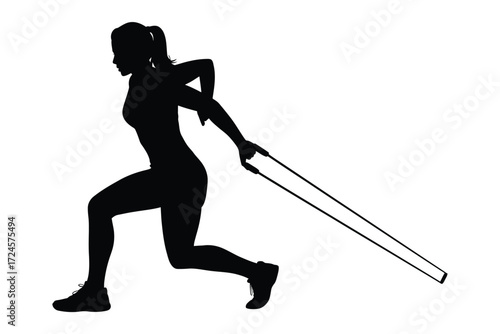 Silhouette of a woman performing a resistance band exercise