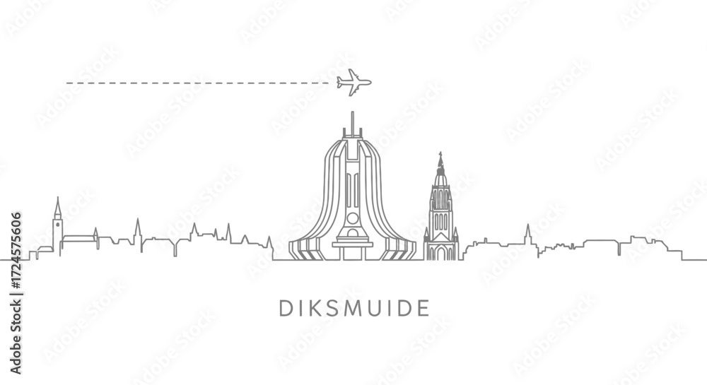 Fototapeta premium Diksmuide skyline vector Minimalist art.