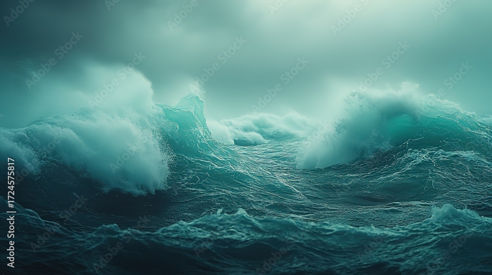 Fototapeta premium Dramatic Stormy Ocean Waves under Dark Cloudy Sky