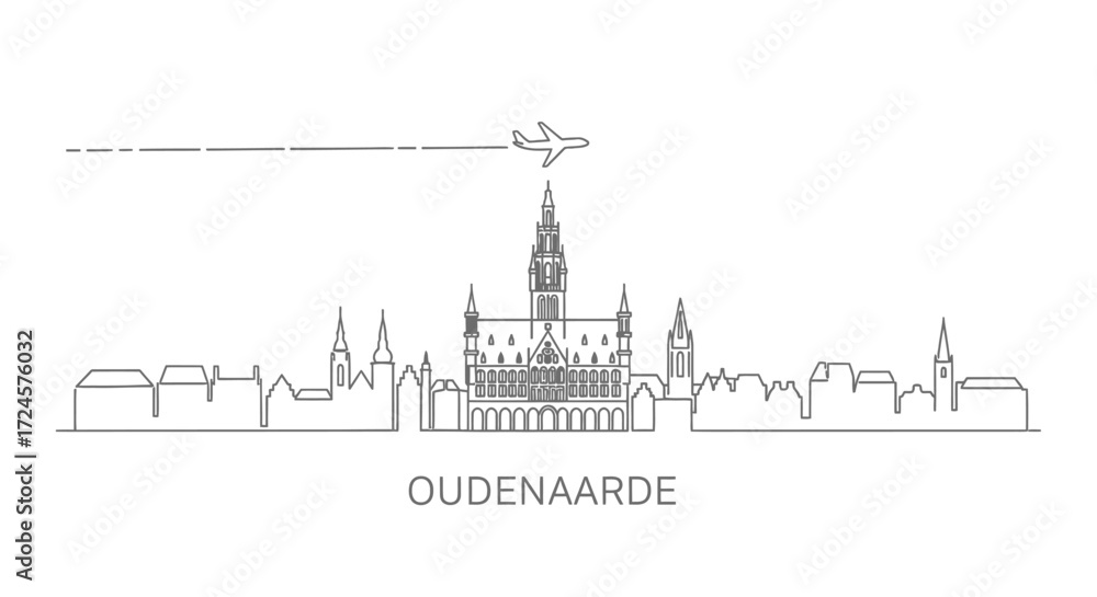Obraz premium Oudenaarde Skyline with Belgium Airplane flight.