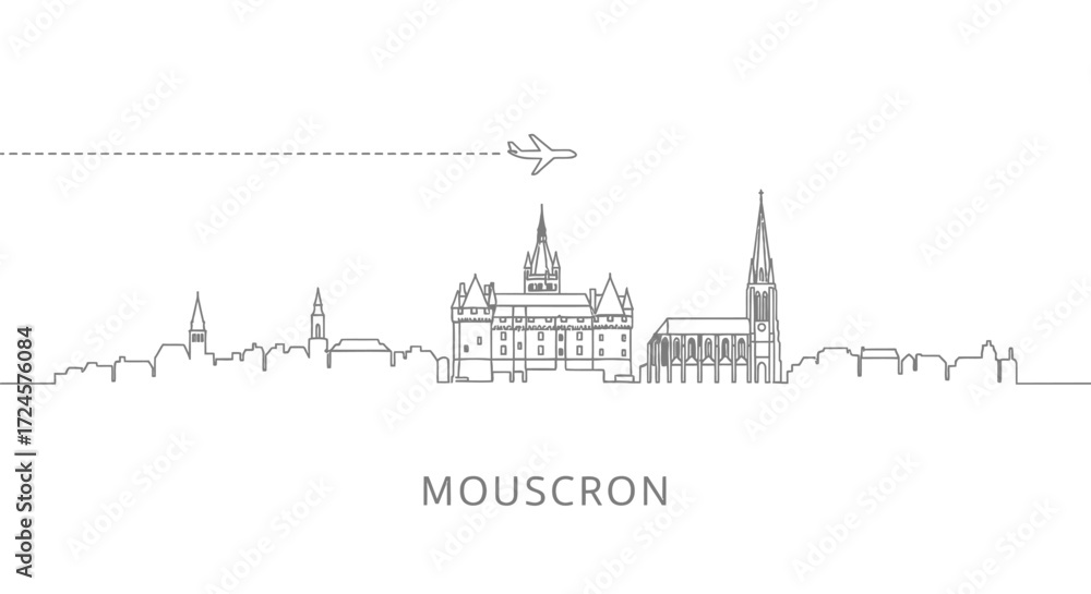 Naklejka premium Mouscron Skyline Belgium Plane vector.