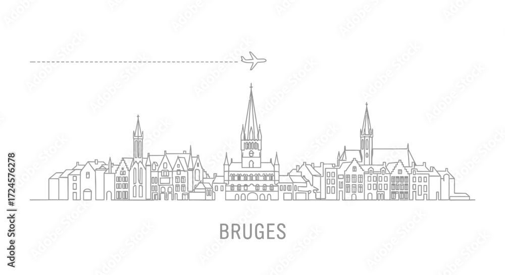 Fototapeta premium Bruges Skyline Vector with Travel, and Architecture.