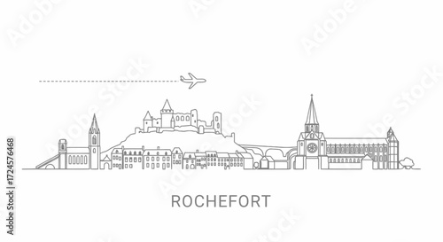Rochefort Belgium Skyline Vector Line Art.