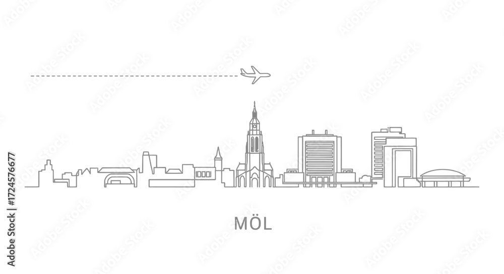 Obraz premium Ml Skyline Vector Minimal Cityscape Plane.