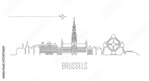 Brussels skyline with minimal outline vector.