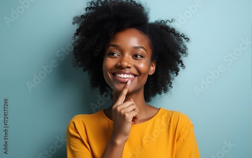 Happy black woman thinking. High quality