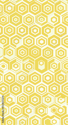Abstract geometric pattern with yellow honeycomb shapes a repeating design.