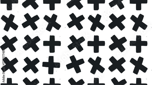 Abstract pattern of black crosses and plus signs on white background.
