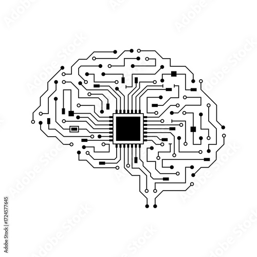 Tech Brain Circuit — AI Neural Chip Circuitry Vector Illustration