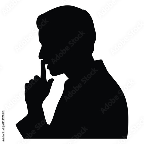 Silhouette of a man making a shushing gesture