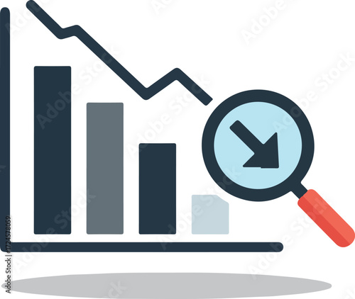 Analyzing declining financial data with magnifying glass for business insights.