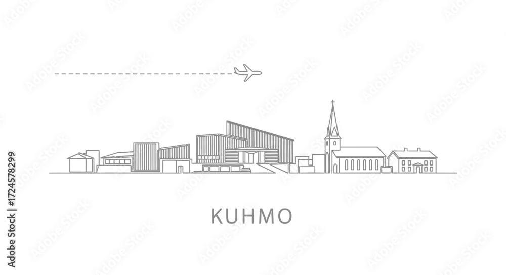 Obraz premium Kuhmo Finland Skyline Outline with Airplane