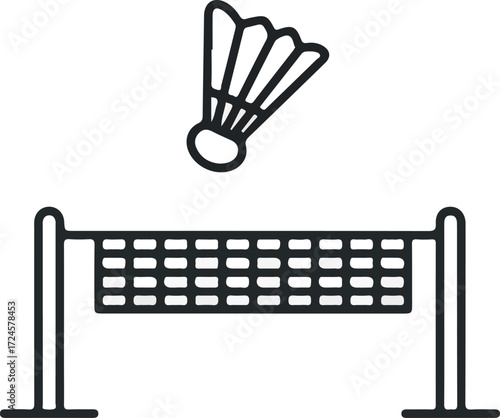 Badminton net and shuttlecock illustration for sports and recreation.