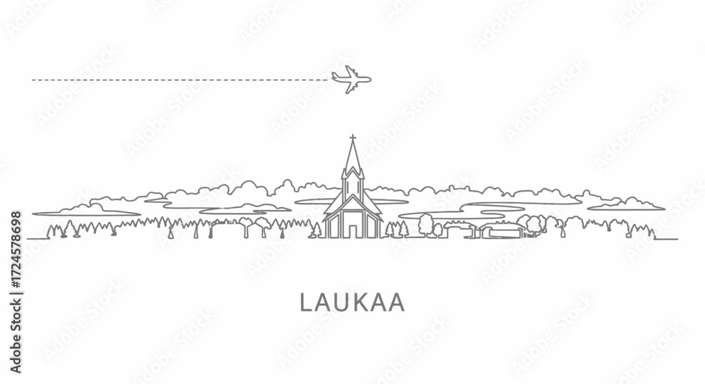 Obraz premium Laukaa Finland Skyline with Airplane Line Art