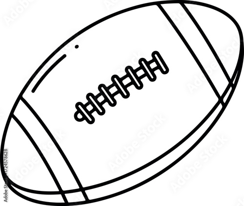 Black and white illustration of an American football on white background.
