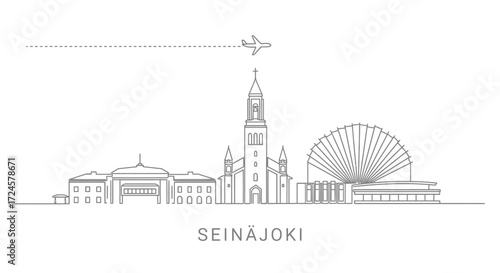 Seinajoki Skyline Vector Illustration with Airplane