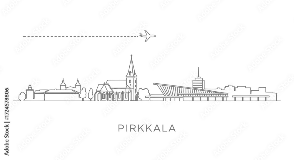 Obraz premium Pirkkala Skyline with Airplane and Dash Line