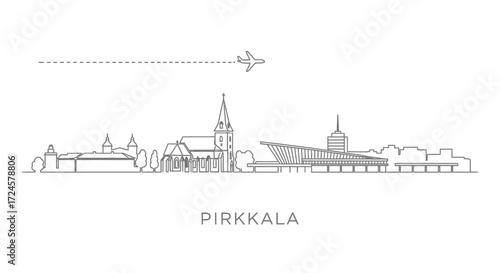 Pirkkala Skyline with Airplane and Dash Line