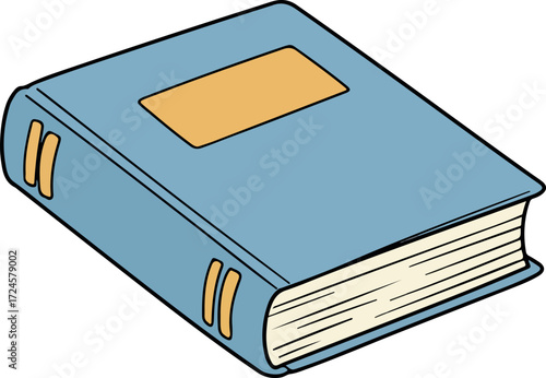 Blue book with a golden label on the cover reading material.