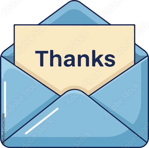 Blue envelope with a thank you note inside expressing gratitude and appreciation.