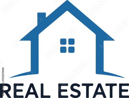 Blue house logo representing real estate business and property investment.