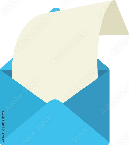 Blue envelope with a white paper inside ready for sending a letter.