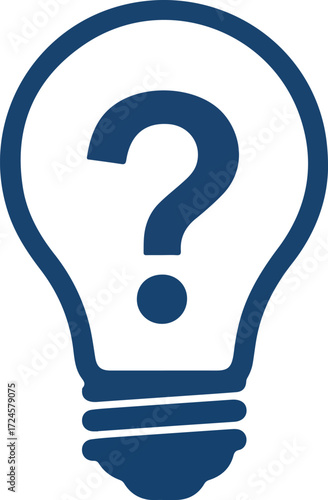 Blue question mark inside a lightbulb representing ideas and thoughts.
