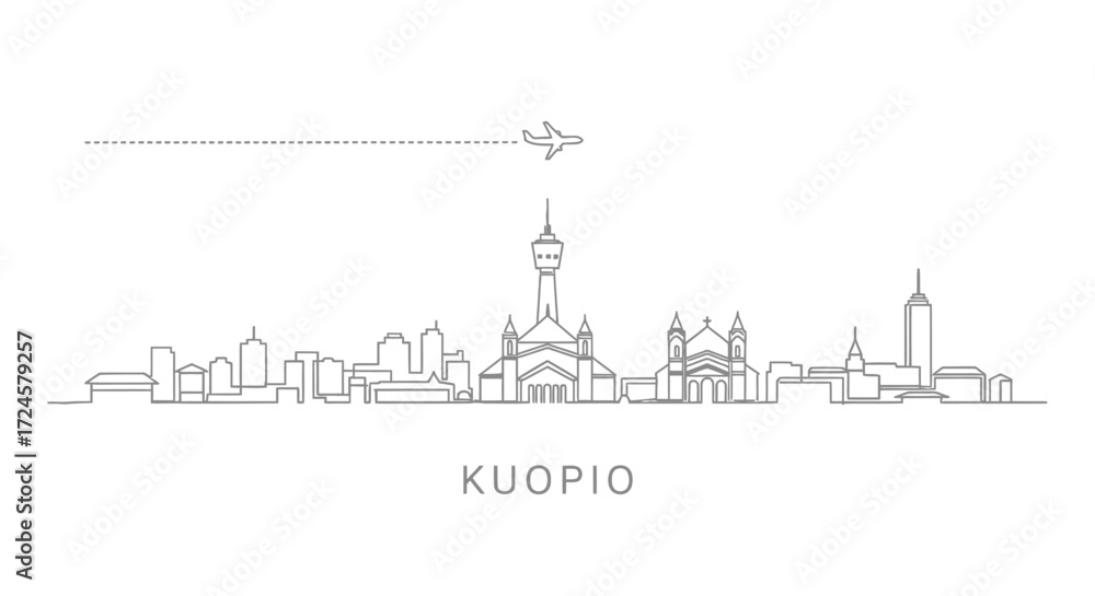 Obraz premium Kuopio Skyline with Airplane Travel Icon
