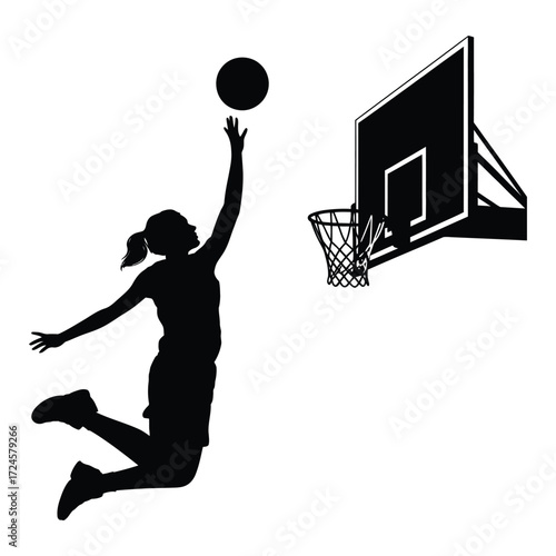 Silhouette of a female basketball player jumping to shoot