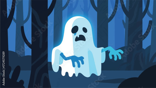 Ghosts Floating in the Forest Illustrator Artwork Banner Background Design Template 