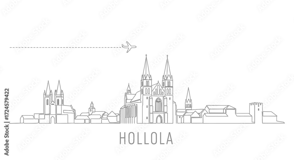 Obraz premium Hollola Cityscape Line Art with Airplane and Trail