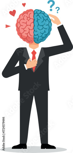 Brain divided concept of logic and emotion in a person.