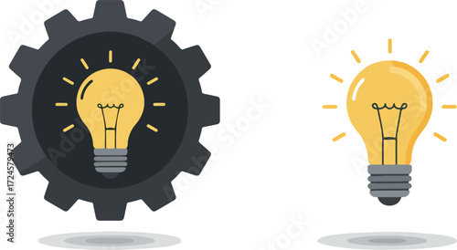 Bright Idea Concept Light Bulb and Gear Symbolizing Innovation and Creativity.