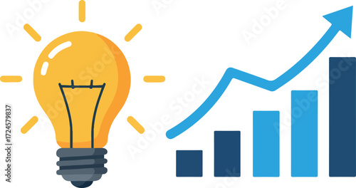 Bright idea illuminating business growth and financial progress with upward trend.