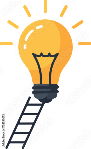 Bright lightbulb with ladder symbolizes idea generation and innovation.