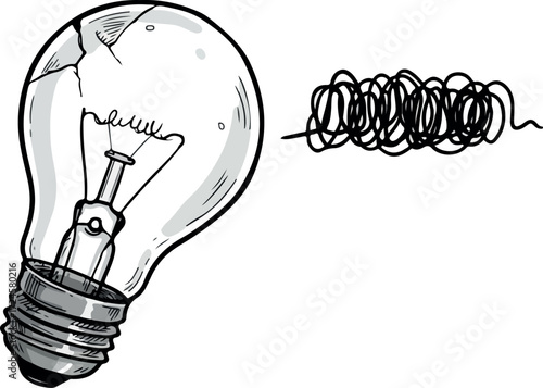 Broken lightbulb and tangled wire represent confusion and failure of ideas.